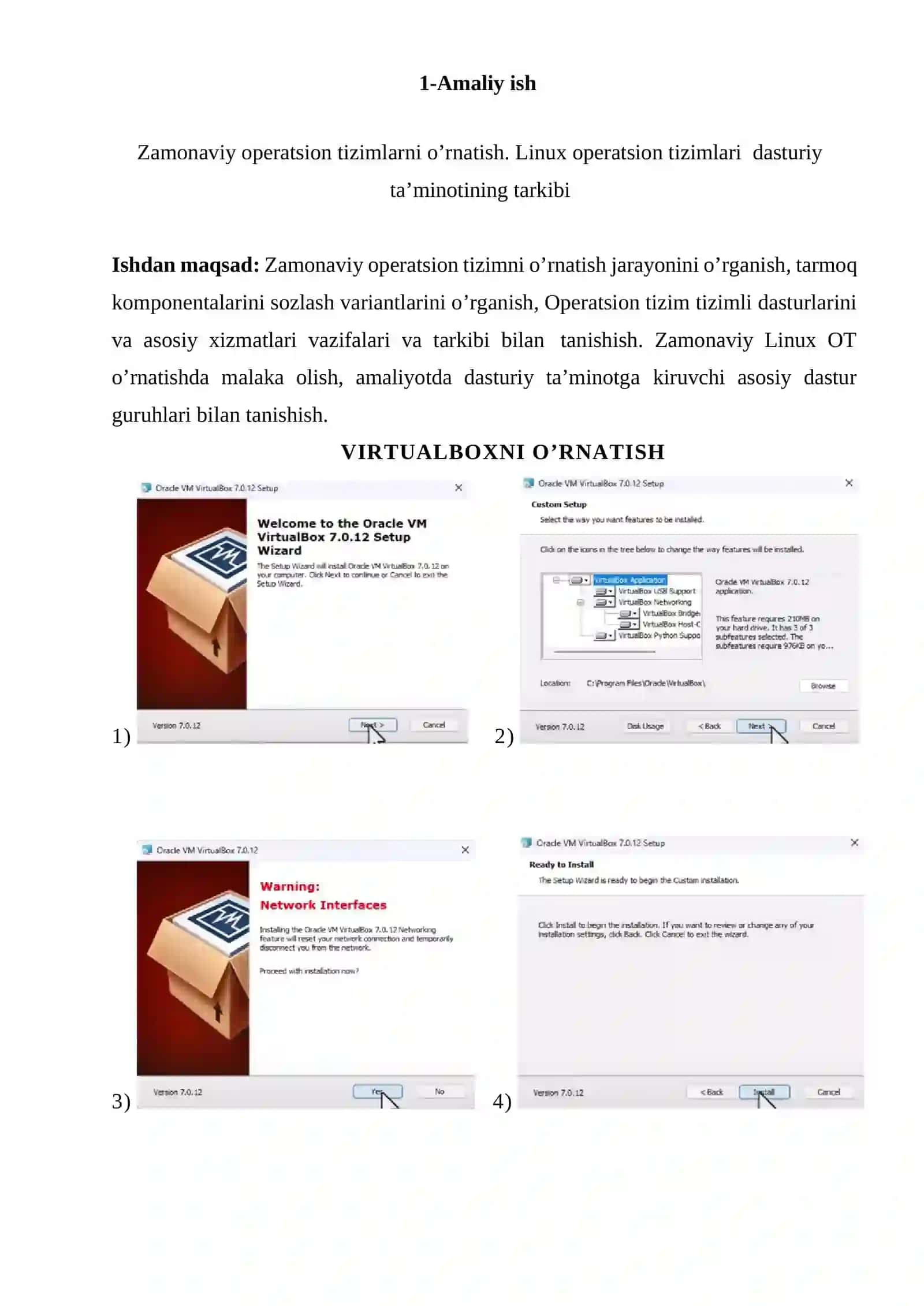 Zamonaviy operatsion tizimlarni o’rnatish. Linux operatsion tizimlari dasturiy ta’minotining tarkibi 2