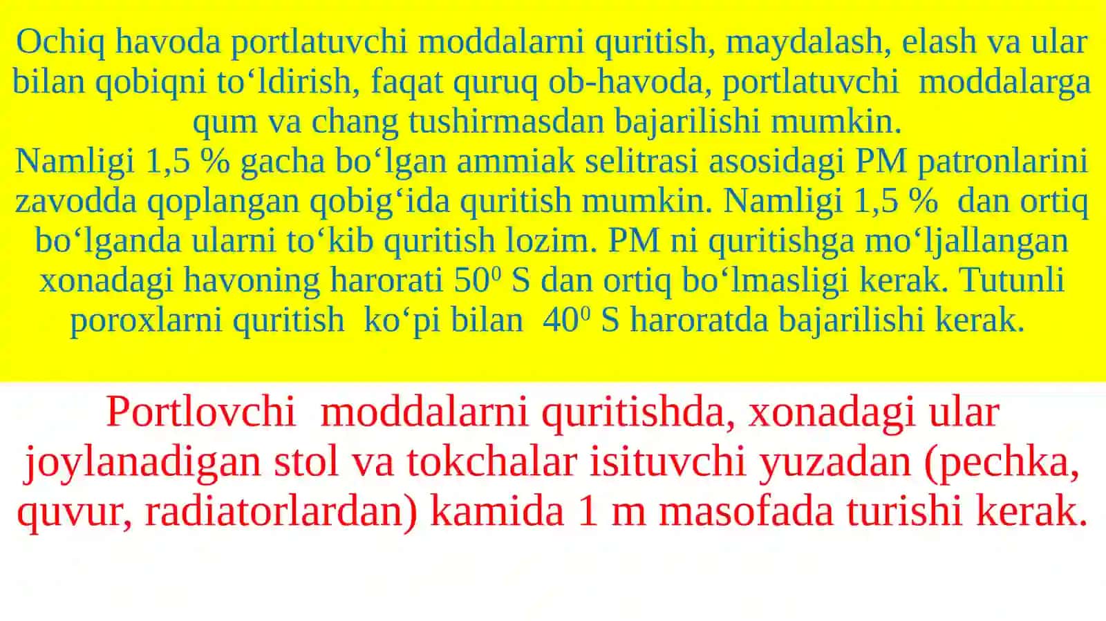 Portlovchi moddalarni quritish, maydalash, elash va ularni eritish 2