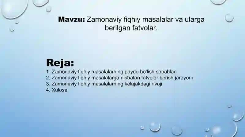 Zamonaviy fiqhiy masalalar va ularga berilgan fatvolar. 2