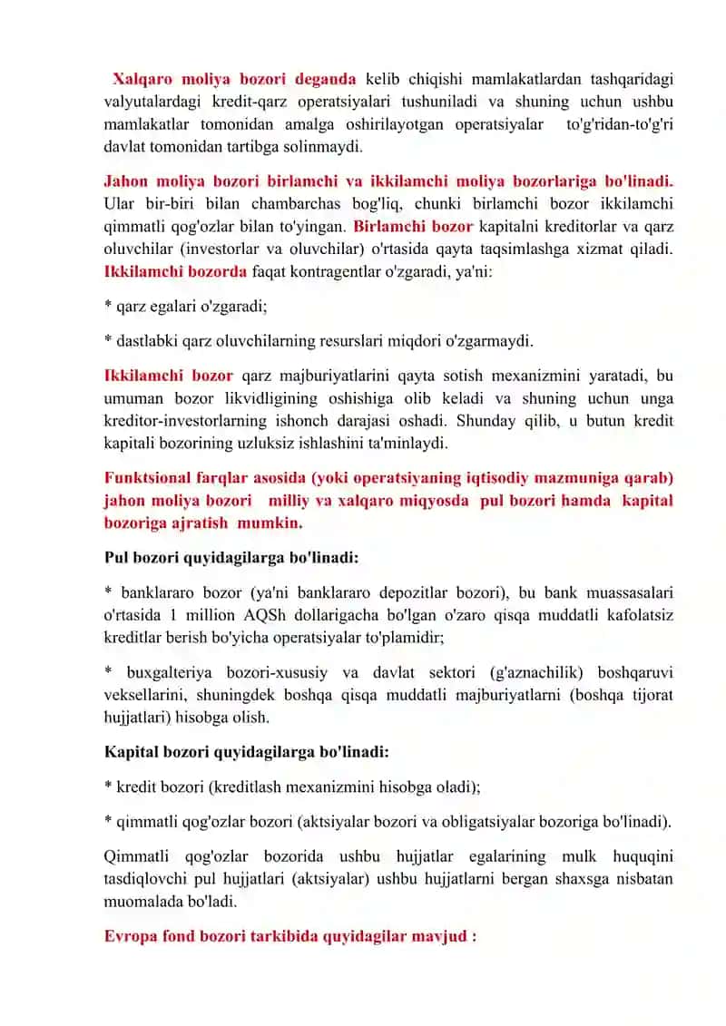 Jahon moliya bozori 2