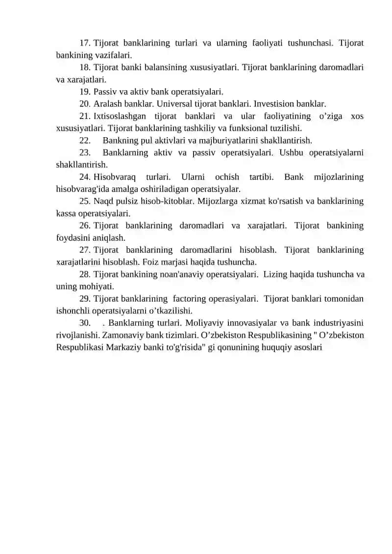 Bank ishi va moliya asoslari 2