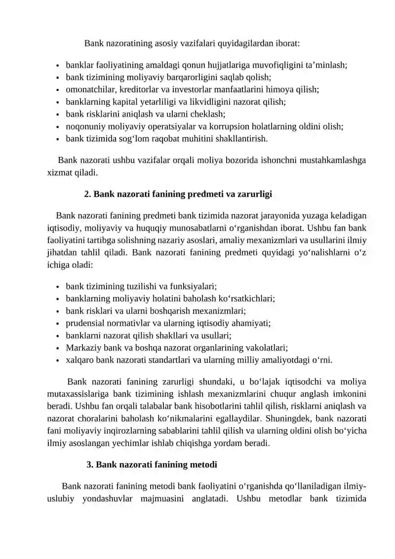 BANK NAZORATI FANINING PREDMETI VA METODI 2