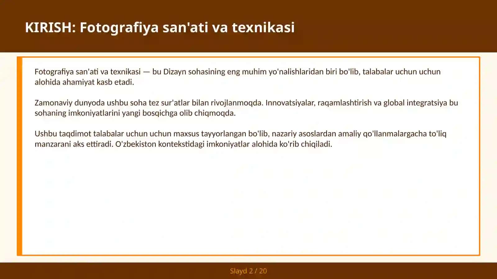 FOTOGRAFIYA SAN'ATI VA TEXNIKASI 2