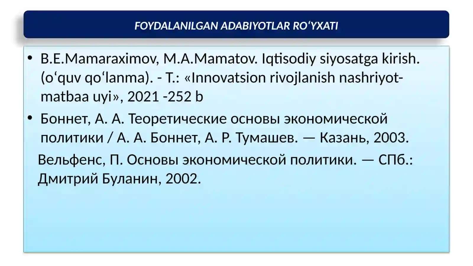 Iqtisodiy siyosatga kirish 2