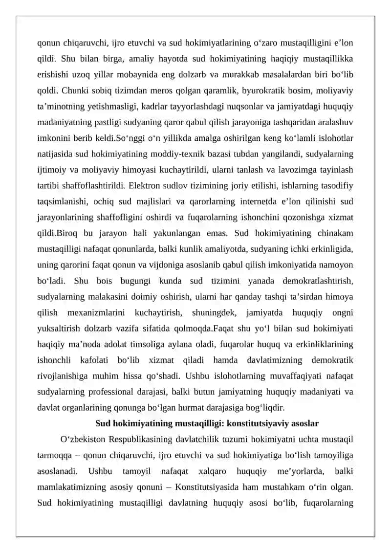 Sud hokimiyatining mustaqilligi 2