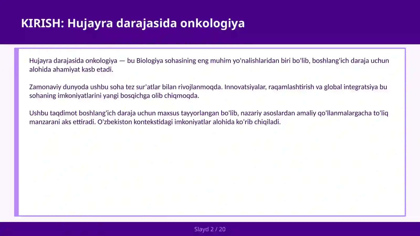 HUJAYRA DARAJASIDA ONKOLOGIYA 2