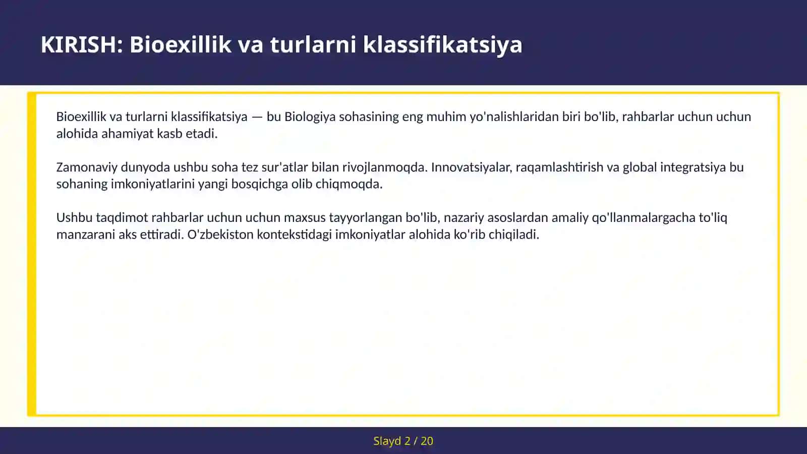 BIOEXILLIK VA TURLARNI KLASSIFIKATSIYA 2