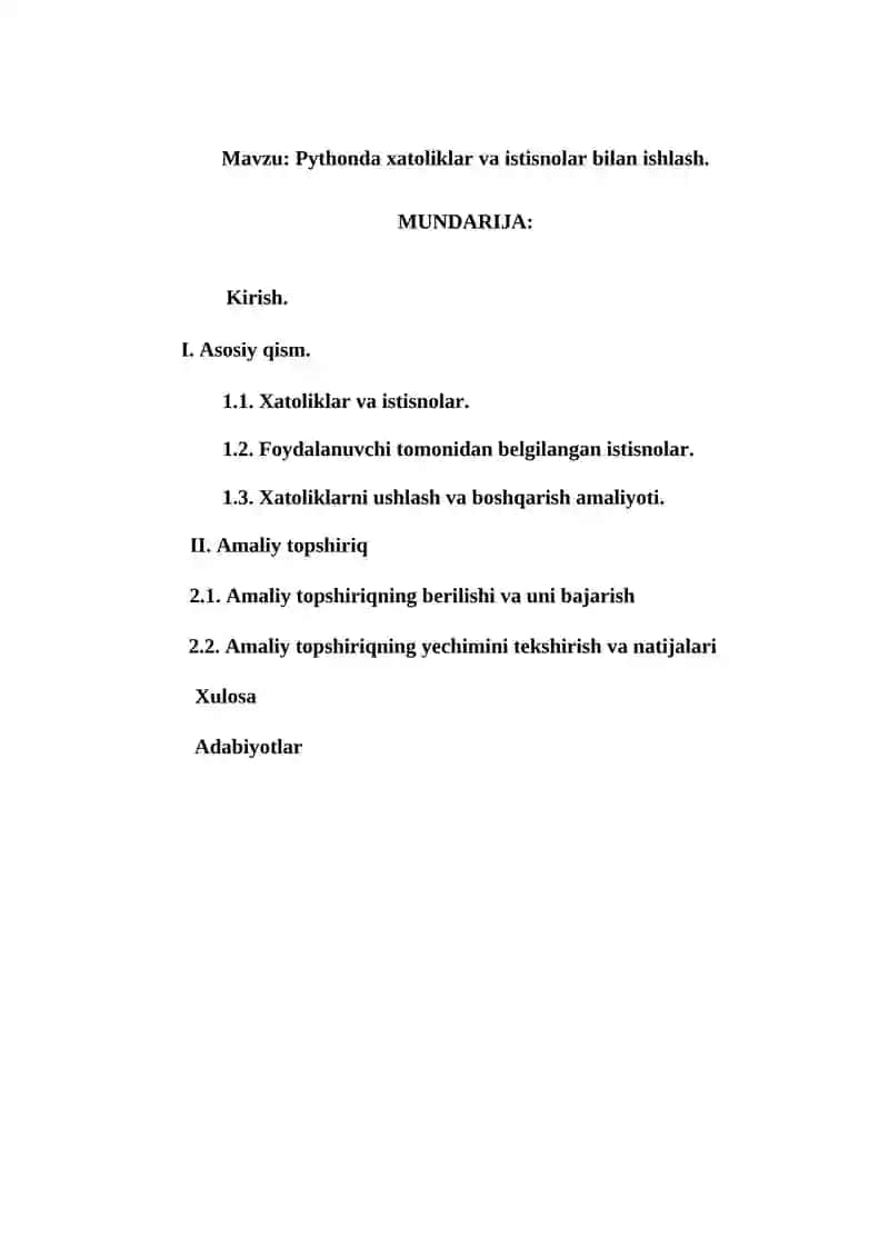 Pythonda xatoliklar va istisnolar bilan ishlash 2