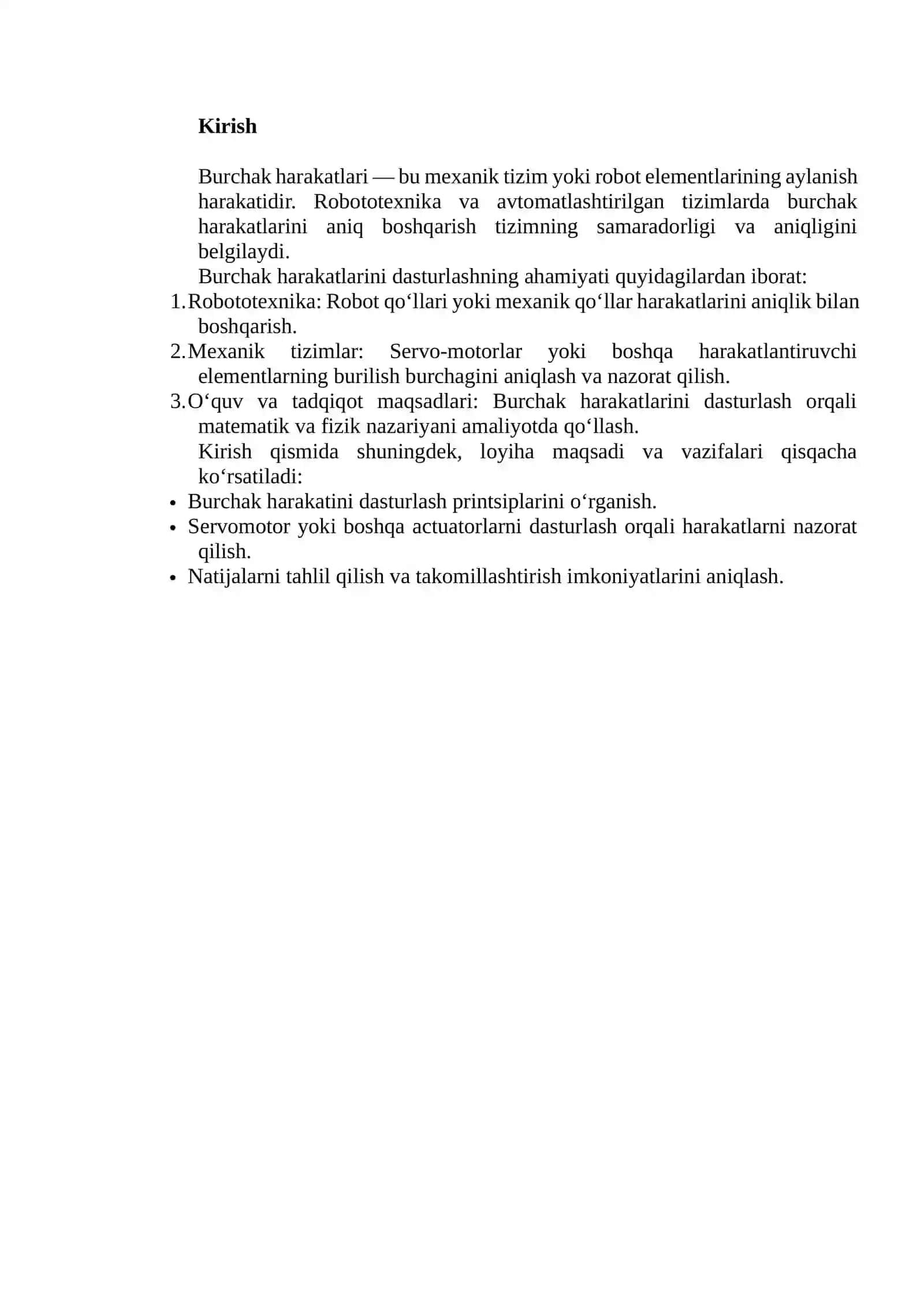 Burchak harakatlarini dasturlash 2