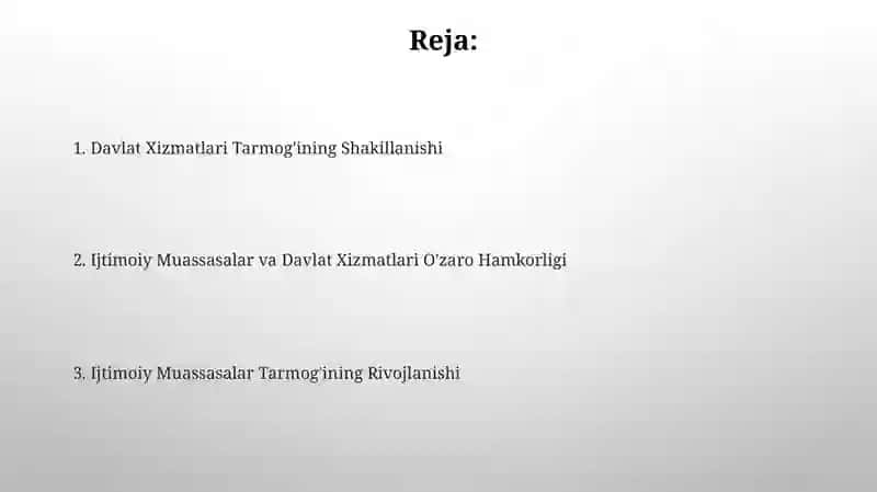 Davlat Xizmatlari Tarmog'ining Shakillanishi 2