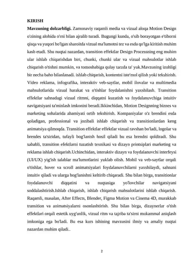 Mavzu: Transition Effektlar Nazariy Asoslari 2