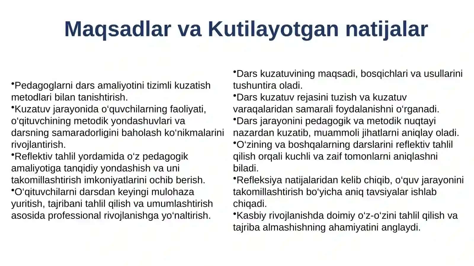 Darsamaliyotini kuzatish va reflektiv tahlil qilish 2
