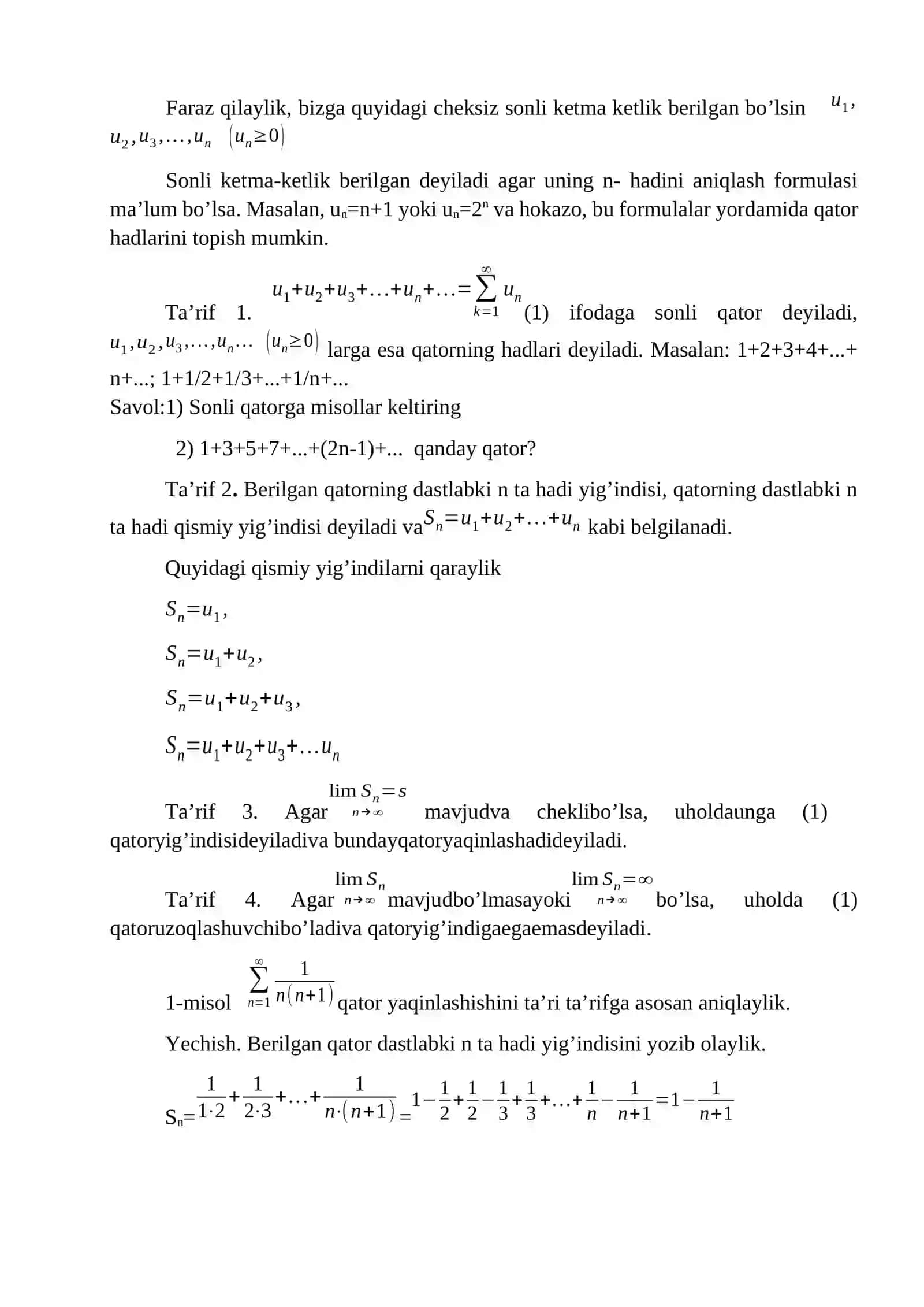 Darajali qatorlar. Yaqinlashish radiusi. Qatorlarni differensiallash va integrallash. 2