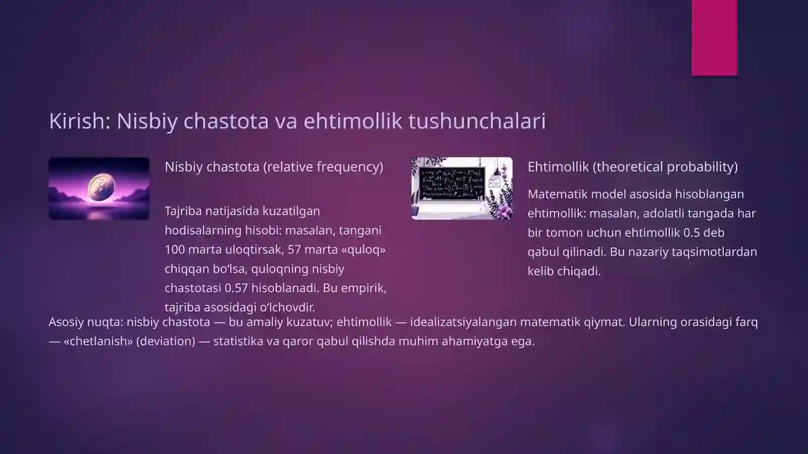 Nisbiy chastota va ehtimollik: Chetlanish sabablari va misollar 2