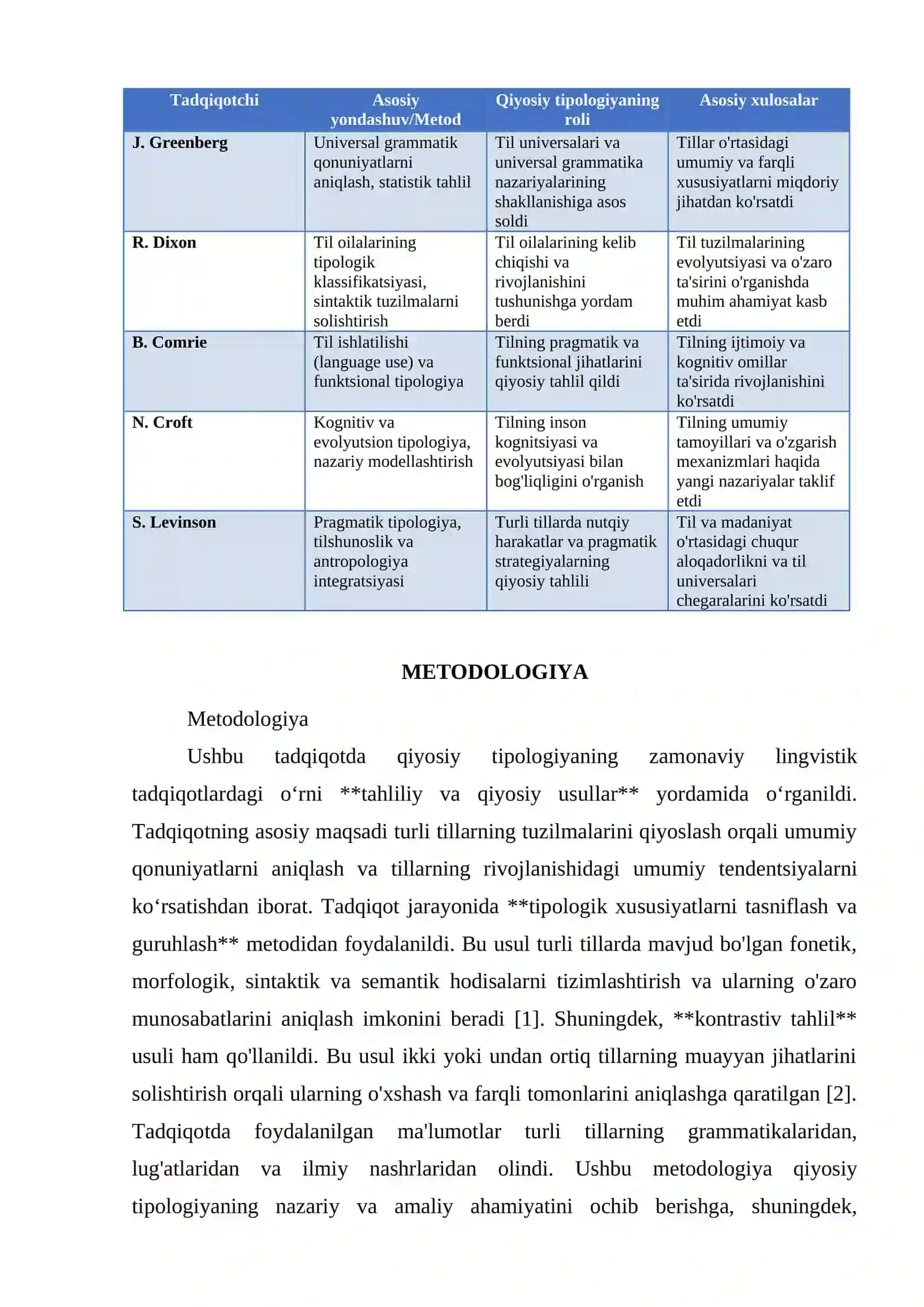 THE ROLE OF COMPARATIVE TYPOLOGY IN MODERN LINGUISTIC RESEARCH 2