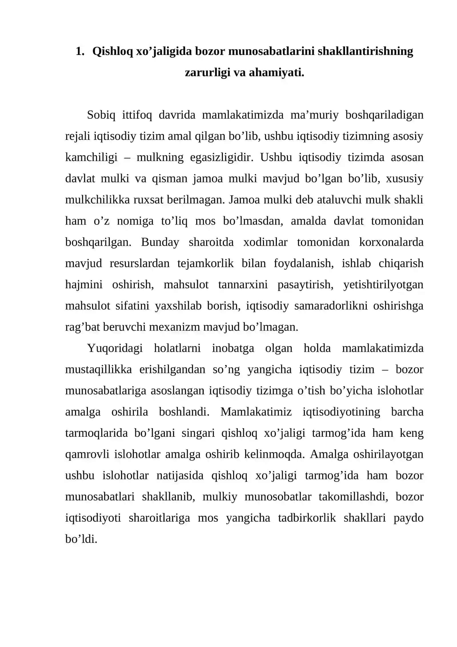 Qishloq xo’jaligidagi islohotlar 2