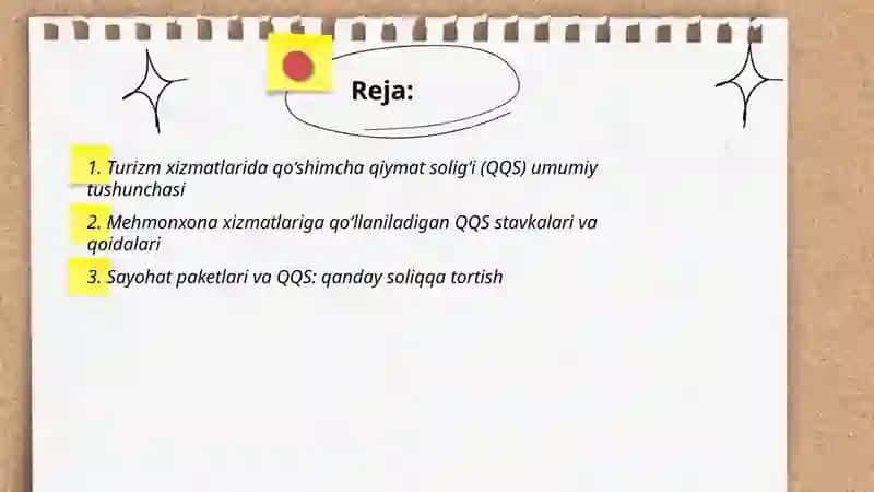 Turizm narxlari tizimi va soliqlar (qo'shimcha qiymat) 2