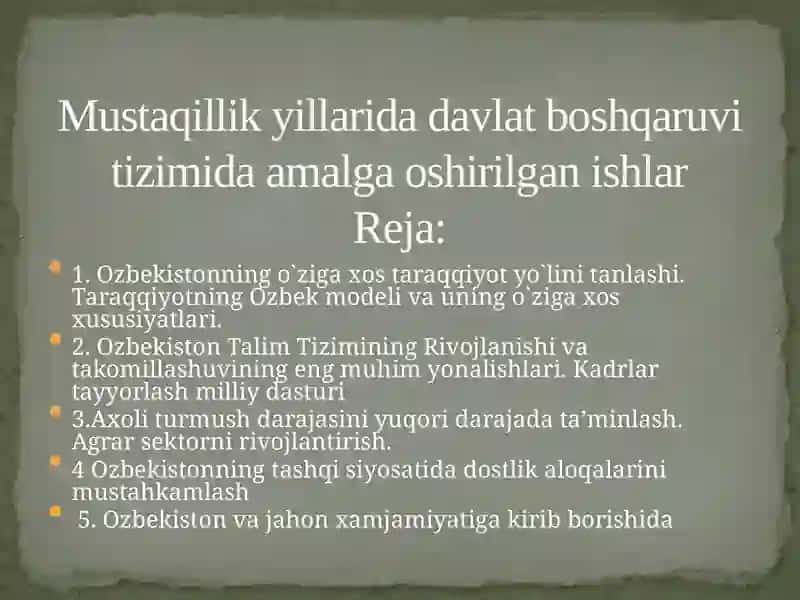 Ozbekistonning o`ziga xos taraqqiyot yo`llari 2