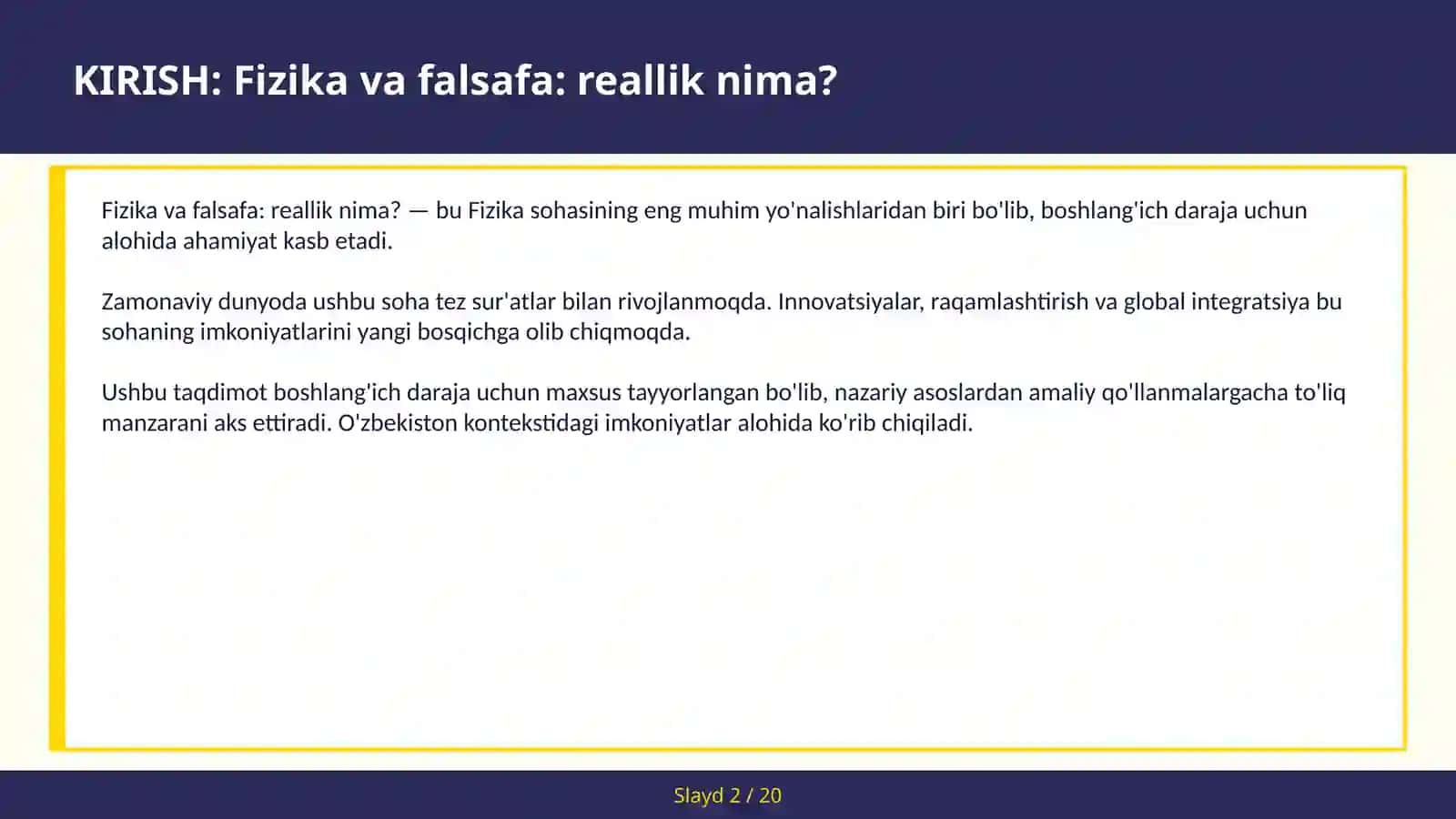 FIZIKA VA FALSAFA: REALLIK NIMA? 2