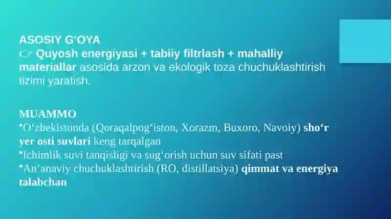 O'zberistonsharoitidasho'r suvlarnichuchuklashtirish 2