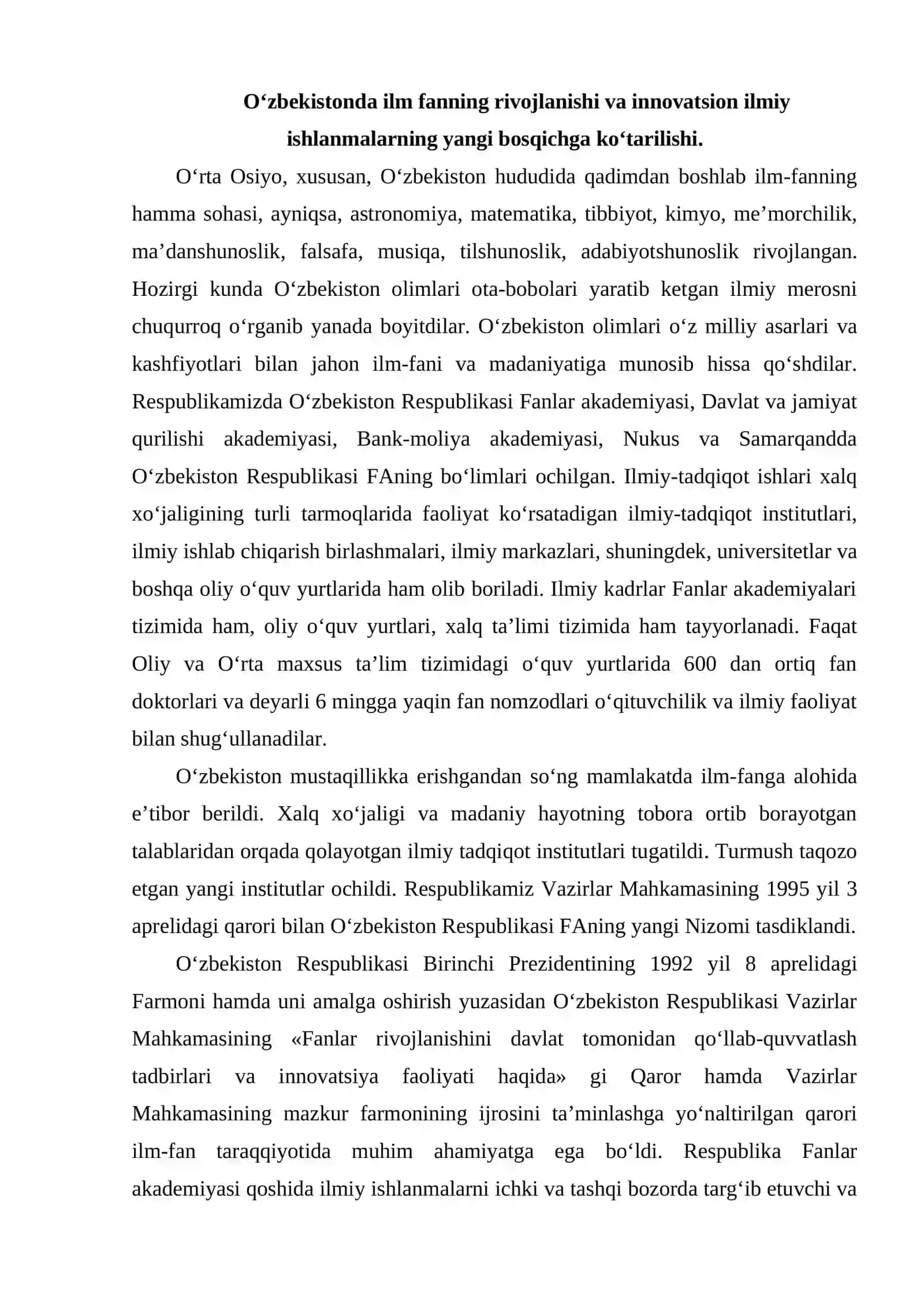 Mustaqillik yillarida fan va madaniyatning rivojlanishi 2