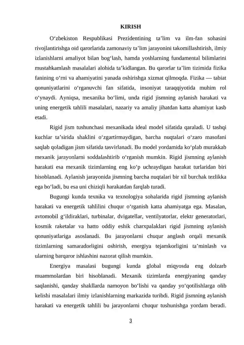 RIGID JISMNING AYLANISHI VA UNING ENERGETIK TAHLILI 2