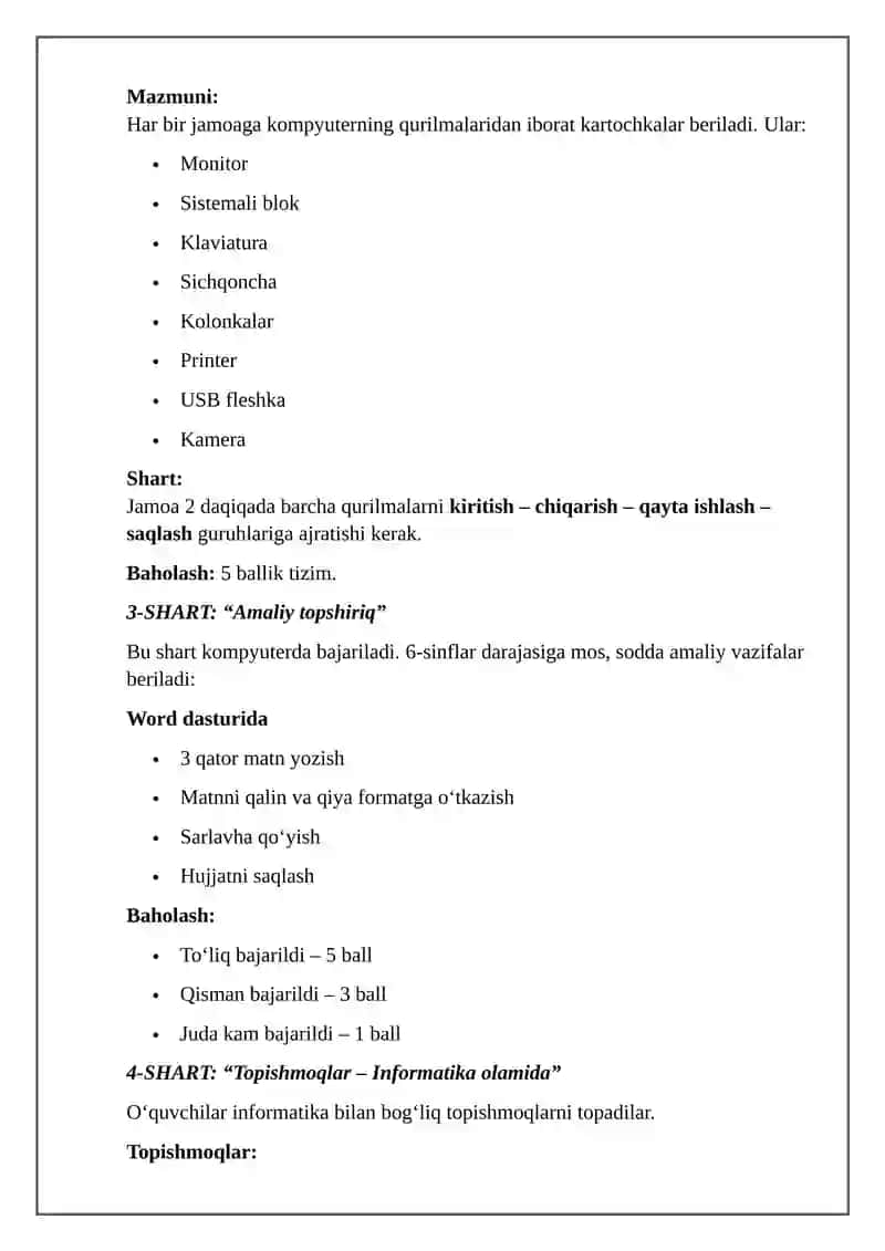 INFORMATIKA FANIDAN 6-SINFLAR BELLASHUVI 2