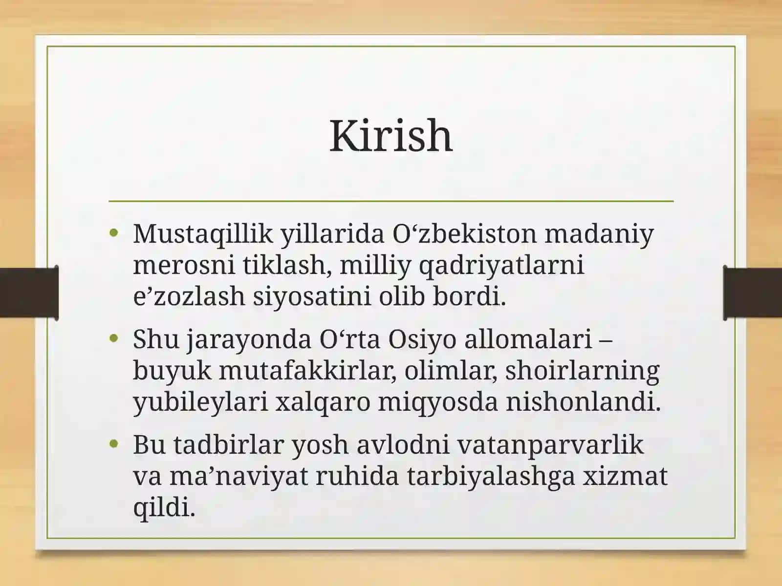 Mustaqillik davrida Oʻzbekiston Respublikasida yubileylari nishonlangan Oʻrta Osiyo allomalari 2
