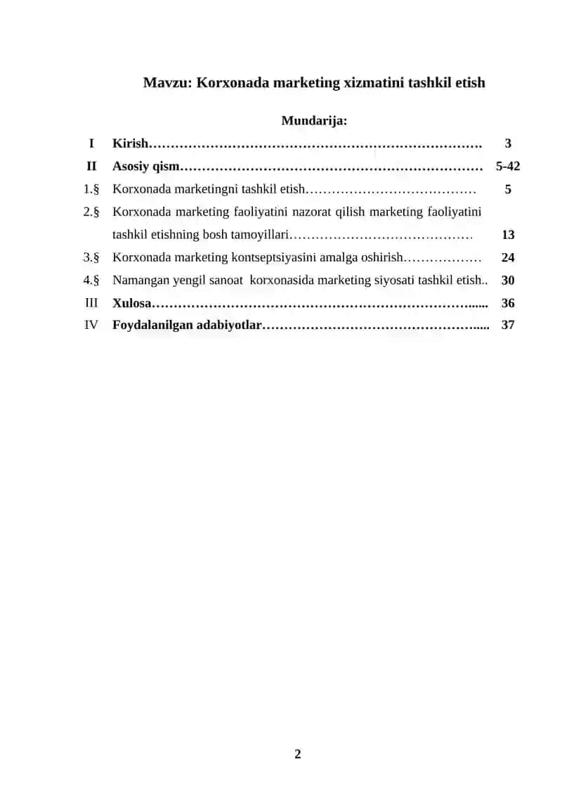 Korxonada marketing xizmatini tashkil etish 2
