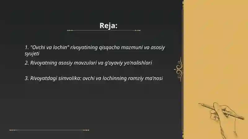 Jaloliddin Rumiyning Ovchi va lochin rivoyati 2
