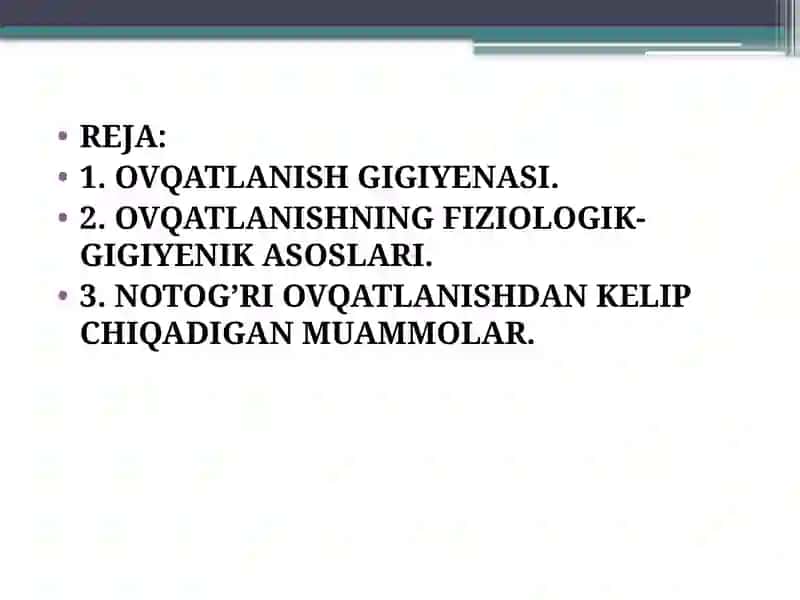 OVQATLANISHNING ADEKVATLIGINI TEKSHRISH VA BAHOLASH 2