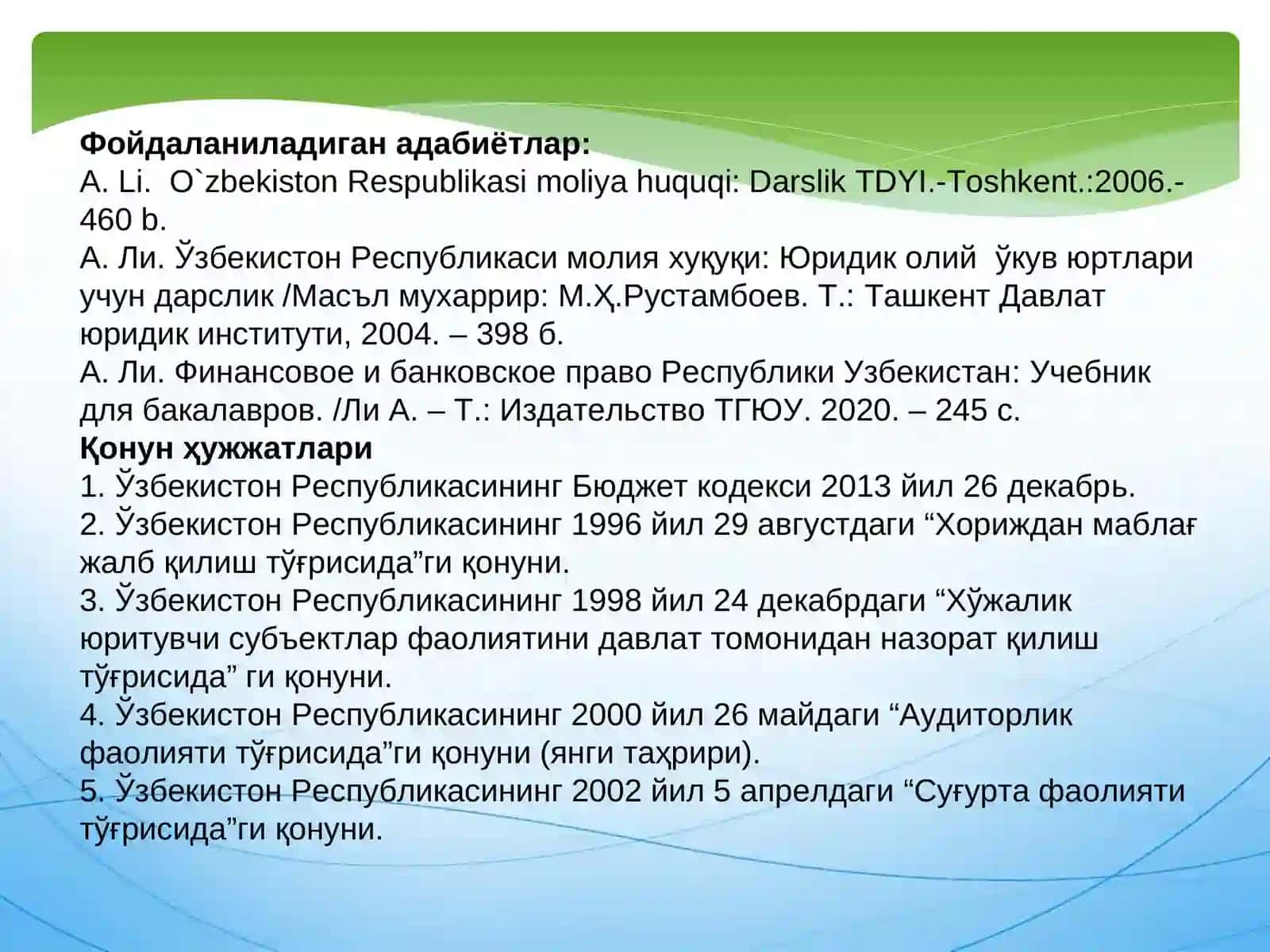 Moliyaviy nazoratning huquqiy asoslari 2