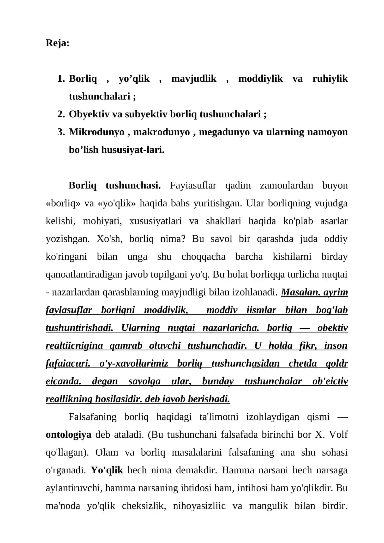 Borliq va tabiat falsafasi 2