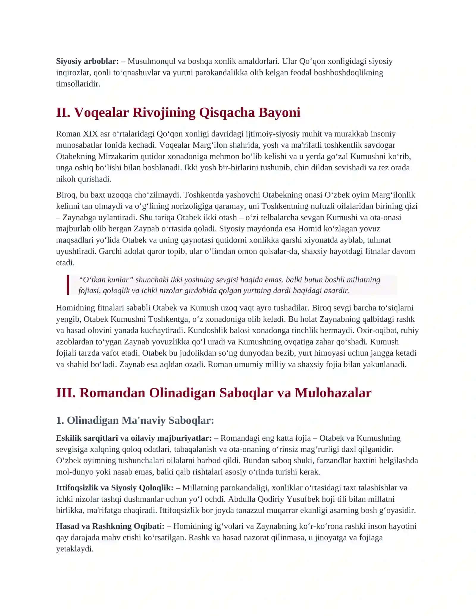 ABDULLA QODIRIYNING "OʻTKAN KUNLAR" ROMANI 2