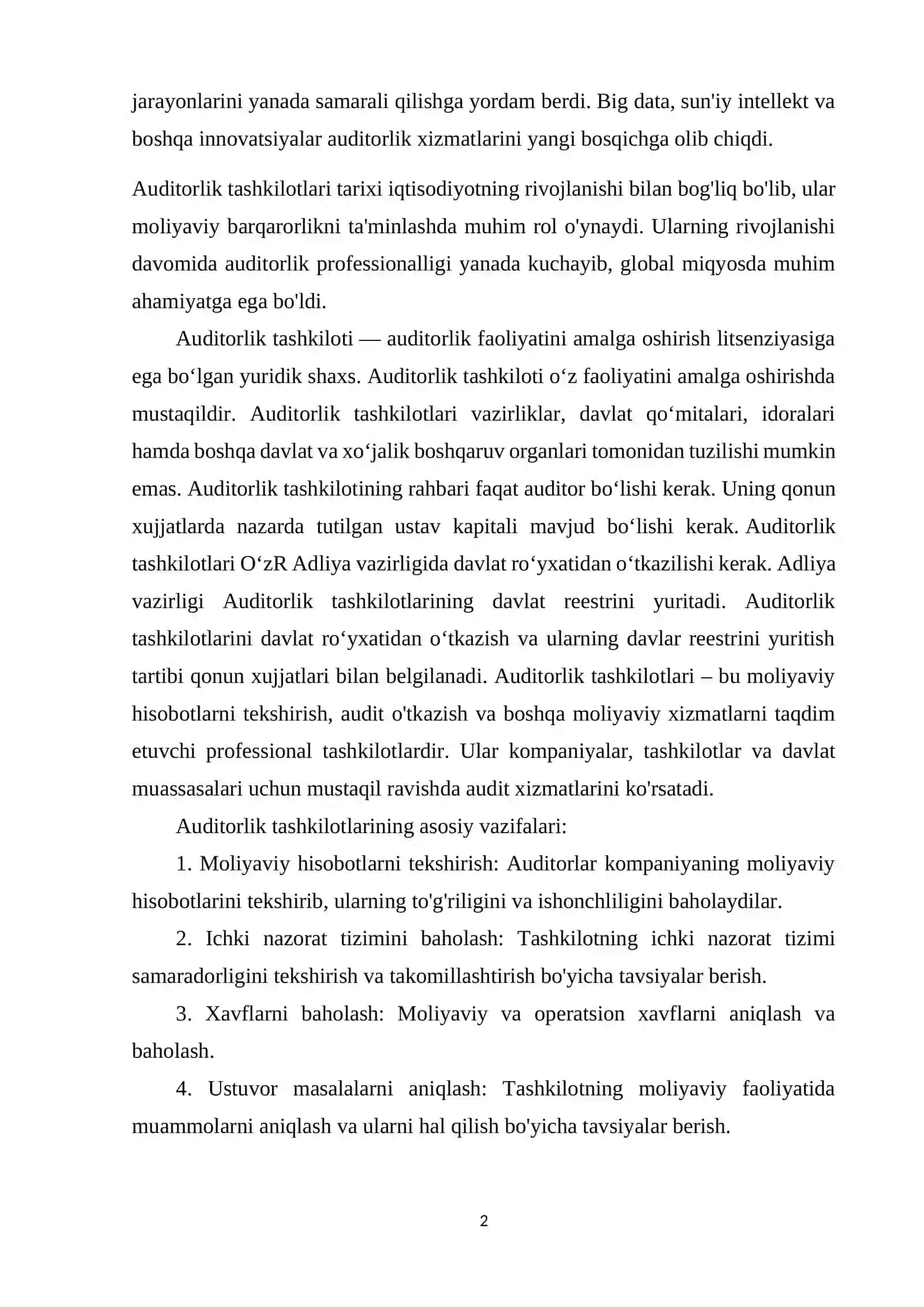 Auditorlik tashkilotlari faoliyatini litsenziyalash tartiblari. 2