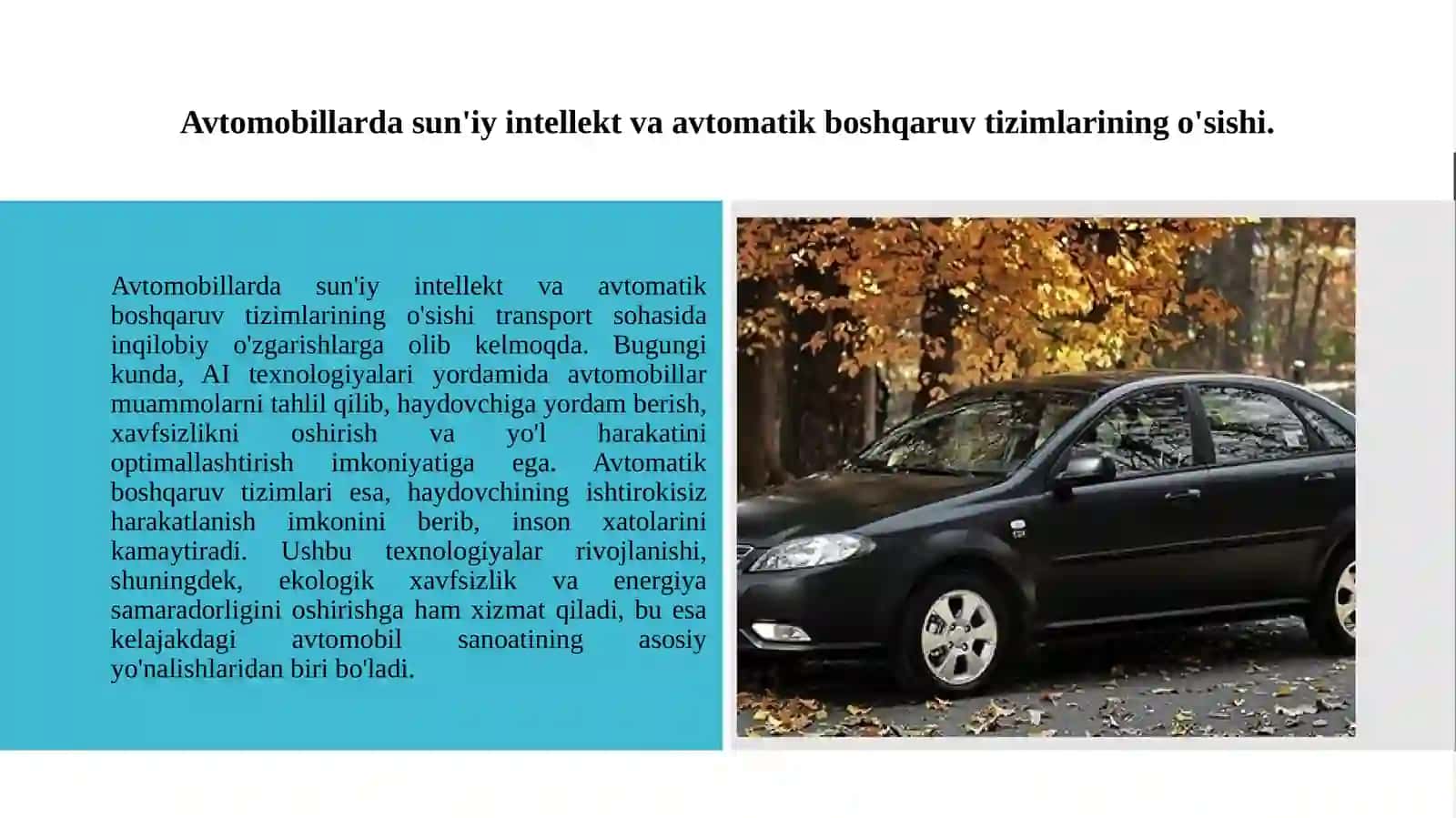 Avtomobil elektronikasi rivojlanish istiqbollari. 2