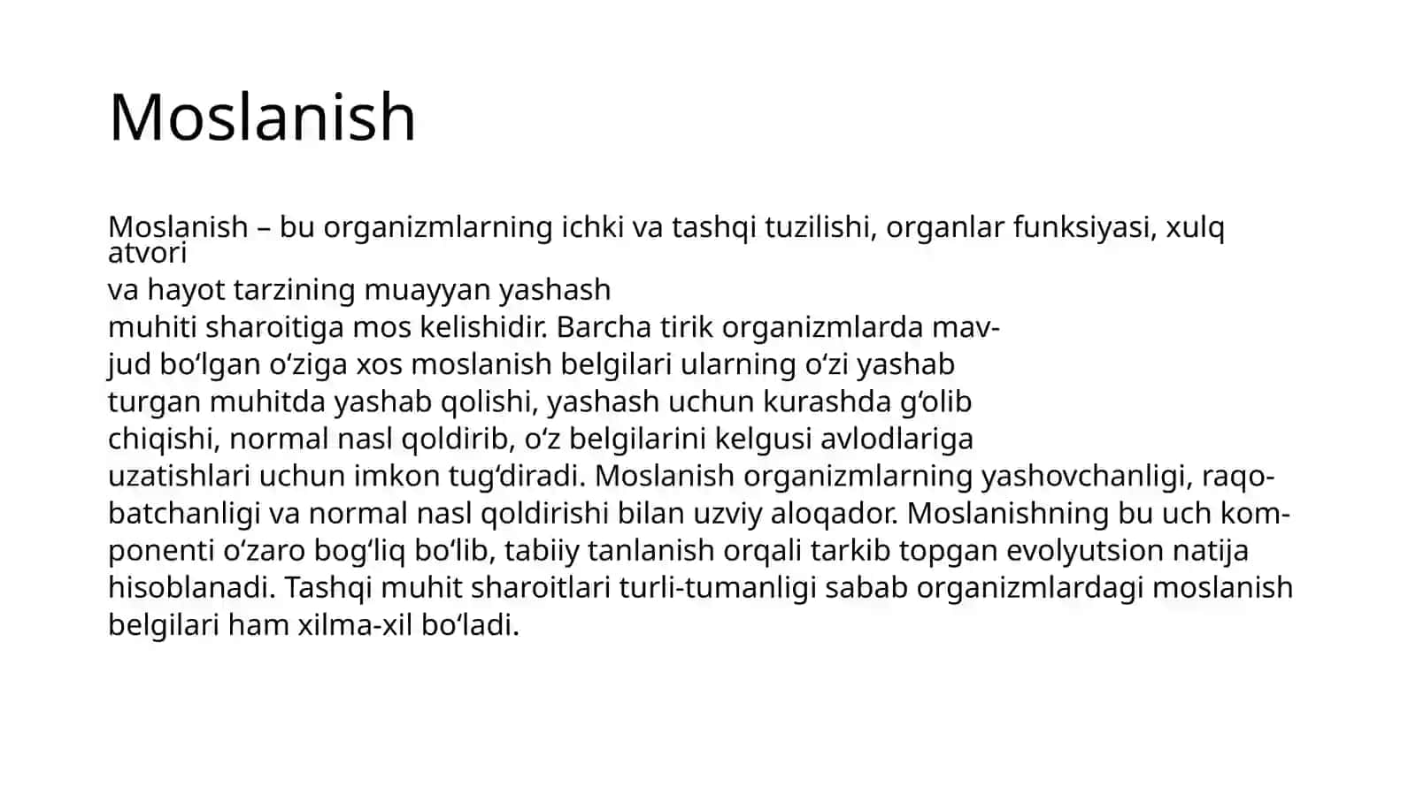 Organizmlarning moslanishi 2
