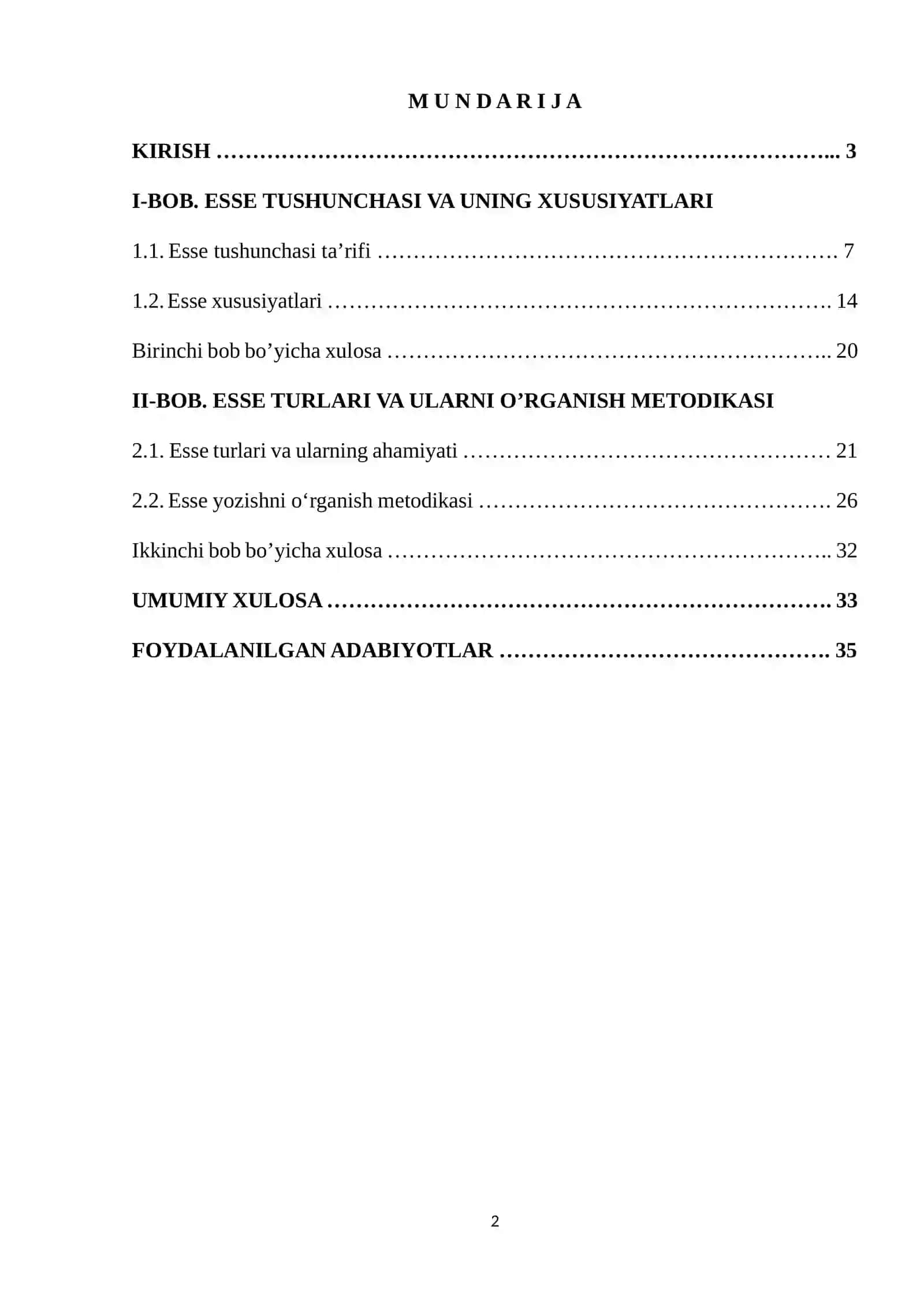ESSE VA UNING TURLARINING O’RGANISH METODIKASI kurs ishi 2