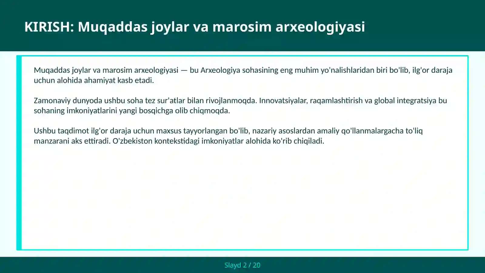 MUQADDAS JOYLAR VA MAROSIM ARXEOLOGIYASI 2