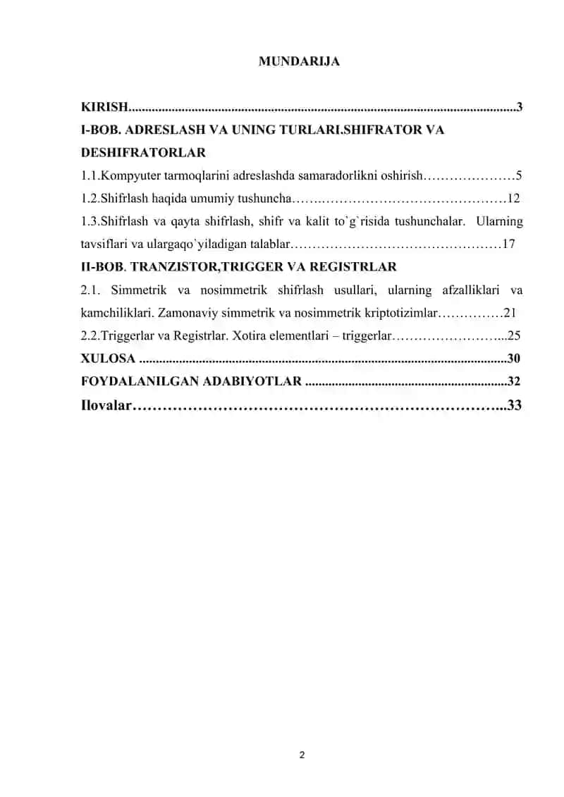 Adreslash va uning turlari.Shifrator va deshifratorlar.Tranzistor,trigger va registrlar 2