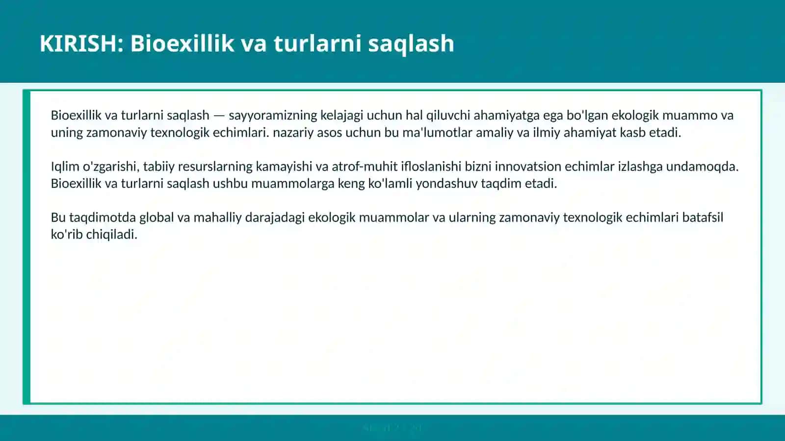 BIOEXILLIK VA TURLARNI SAQLASH 2