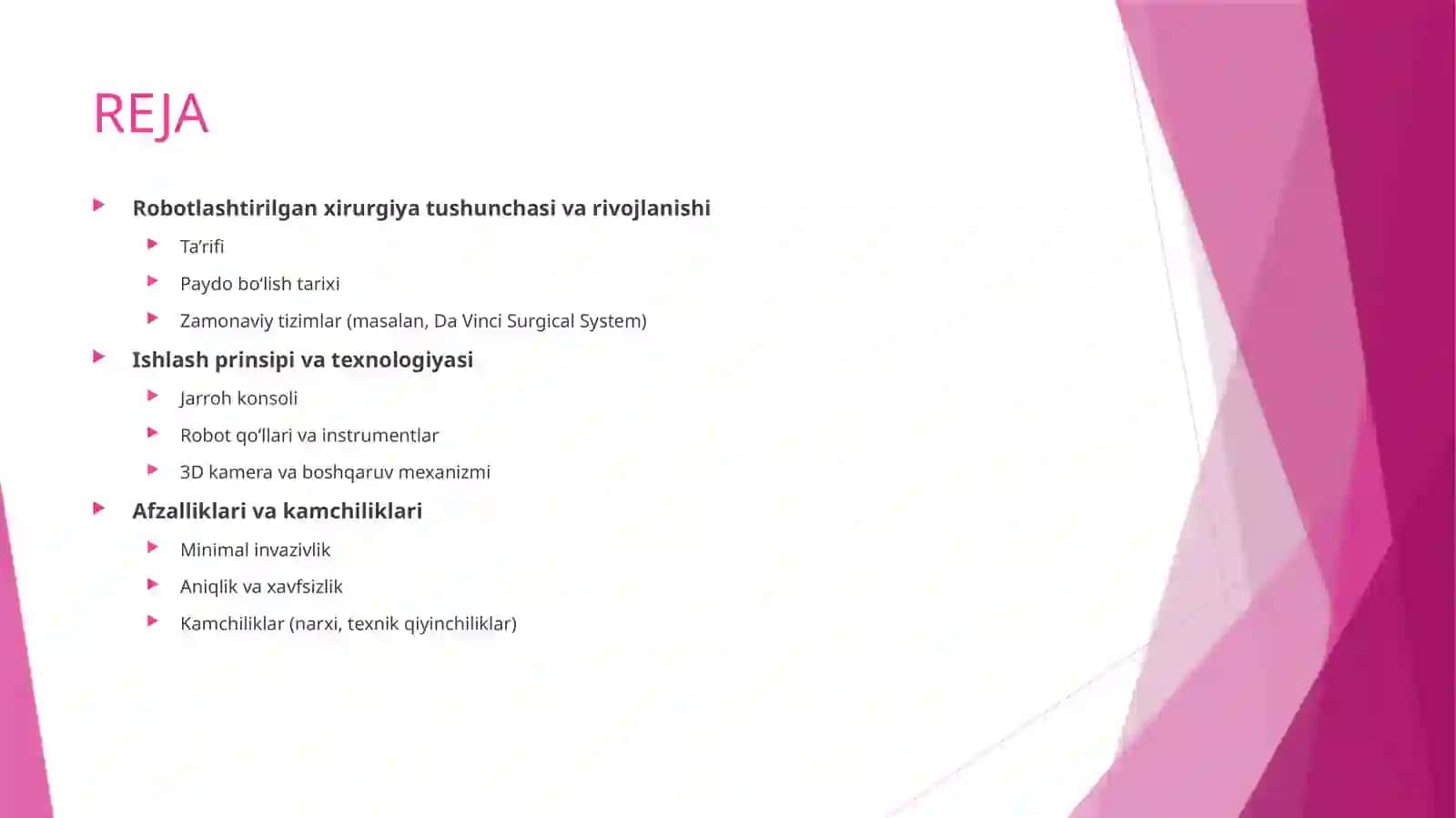 ROBOTLASHTIRILGAN XIRURGIYA AMALYOTI 2