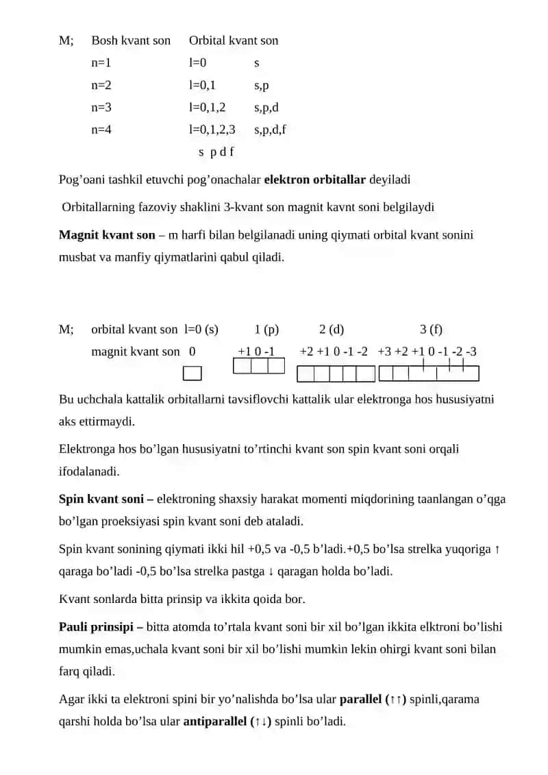 Atom elektron tuzilishi va kvant sonlar 2