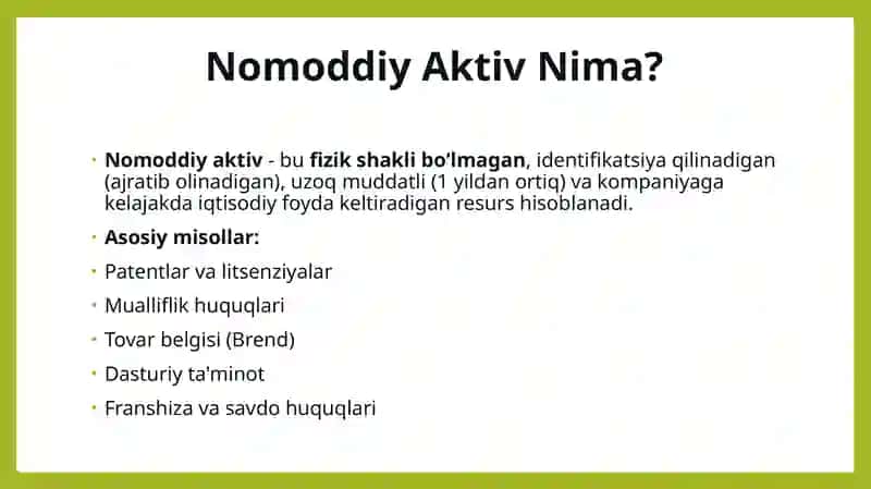 Nomoddiy aktivlar hisobi (IAS-38) 2