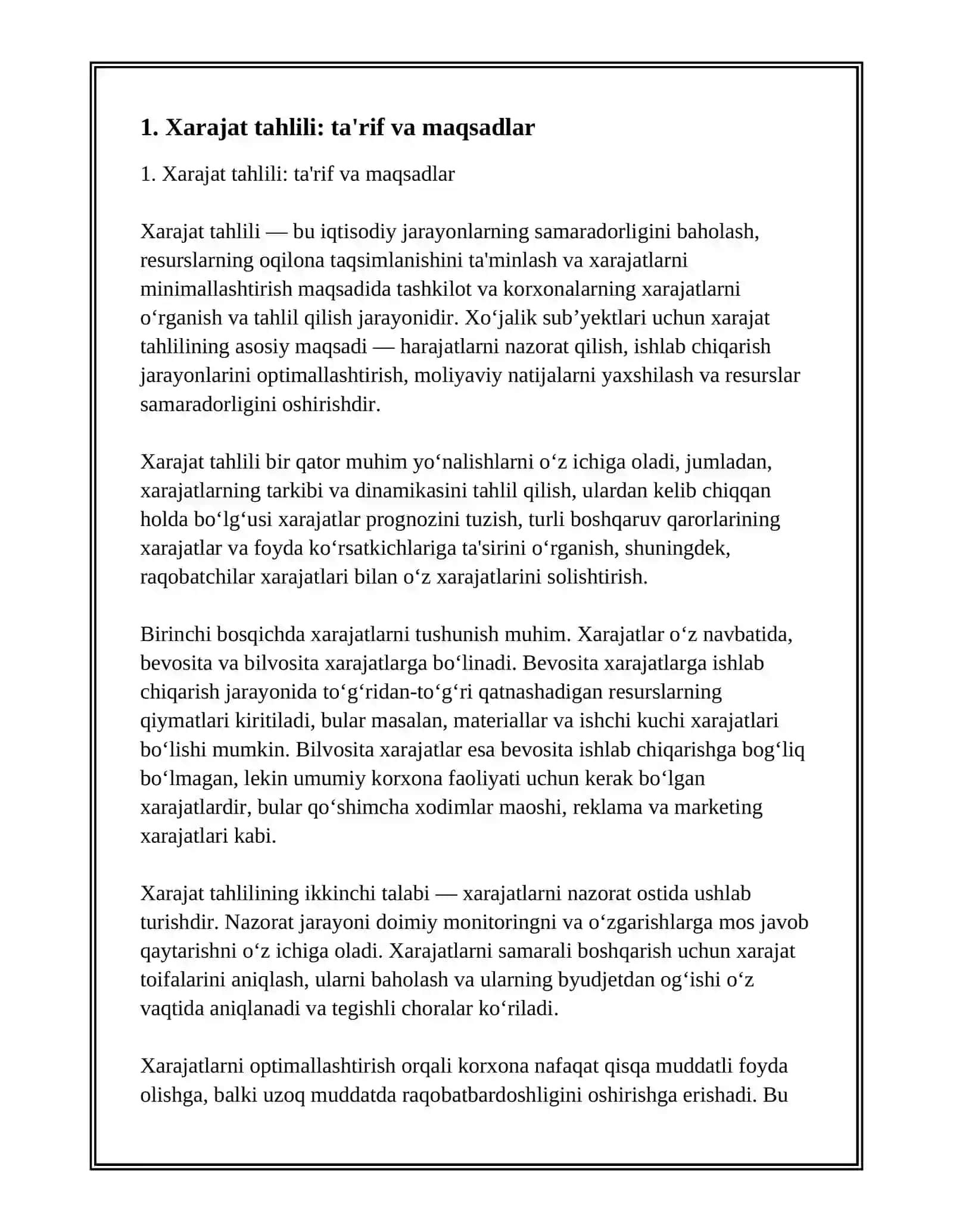 Xarajat tahlili 2