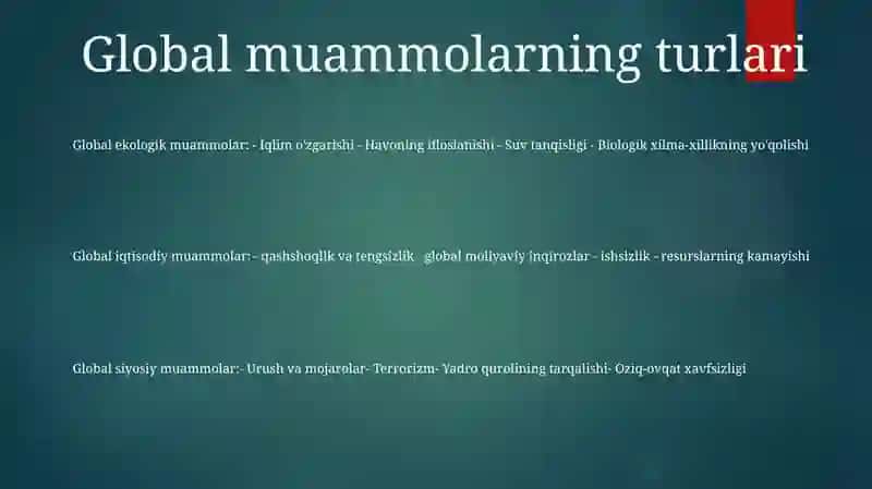 Global Muommolarning Mezonlari Va Darajalari 2