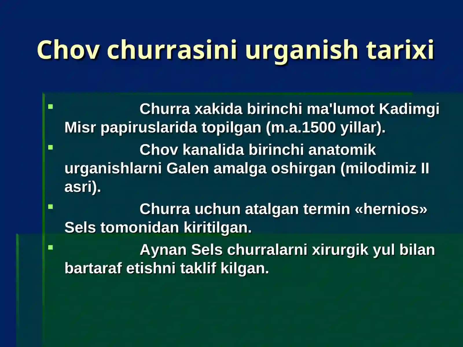 Chov, son, kindik va qorin oq chizig‘i churralari 2