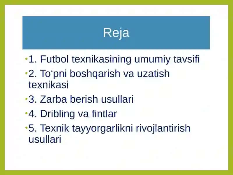MAYDON O‘YINCHISINING TEXNIKASI 2