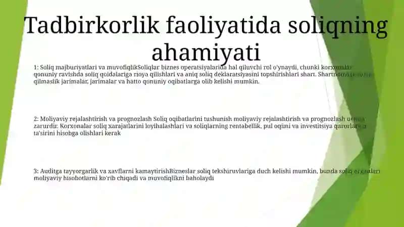 Soliq majburiyatlari va muvofiqlik 2