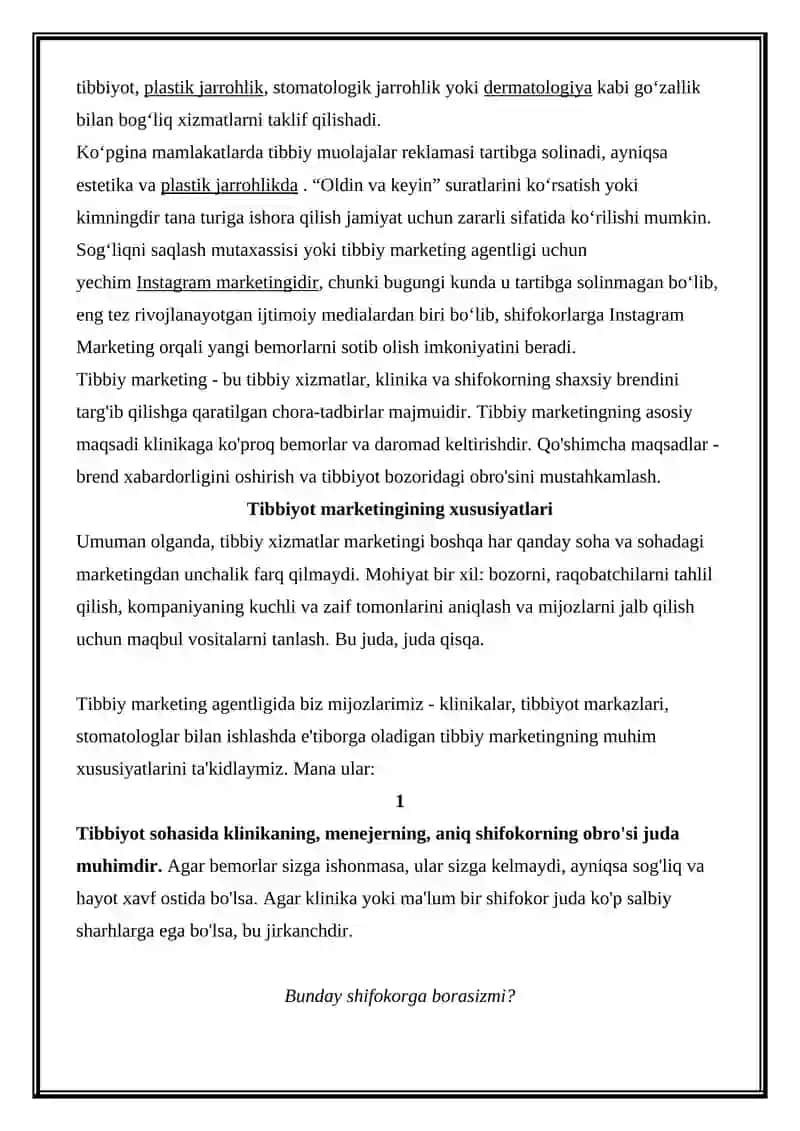 TIBBIY MUASSASALAR MARKETINGI 2